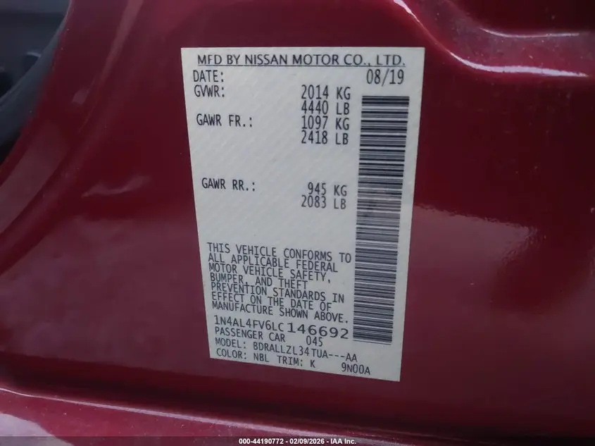 2020 NISSAN ALTIMA PLATINUM VC-TURBO FWD