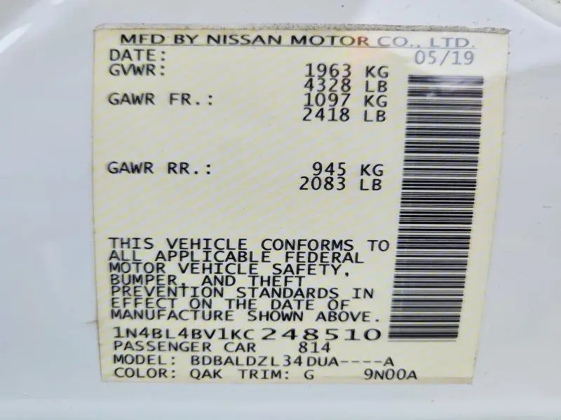 2019 NISSAN ALTIMA S  