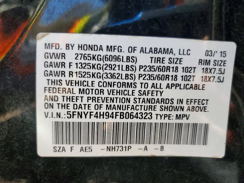 2015 HONDA PILOT TOURING  