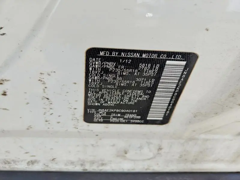 2012 NISSAN QUEST 3.5 S  