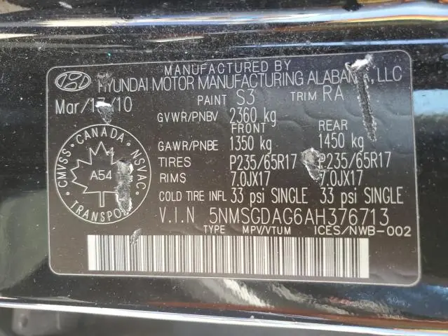 2010 HYUNDAI SANTA FE GLS  