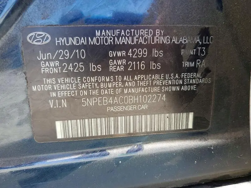 2011 HYUNDAI SONATA GLS  