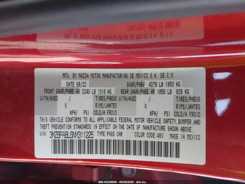 2022 MAZDA MAZDA3 SELECT