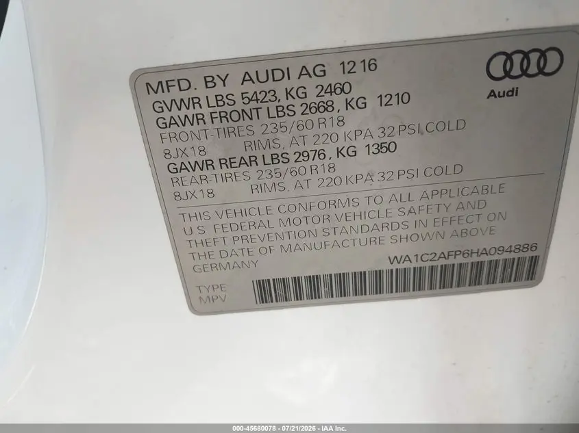 2017 AUDI Q5 2.0T PREMIUM