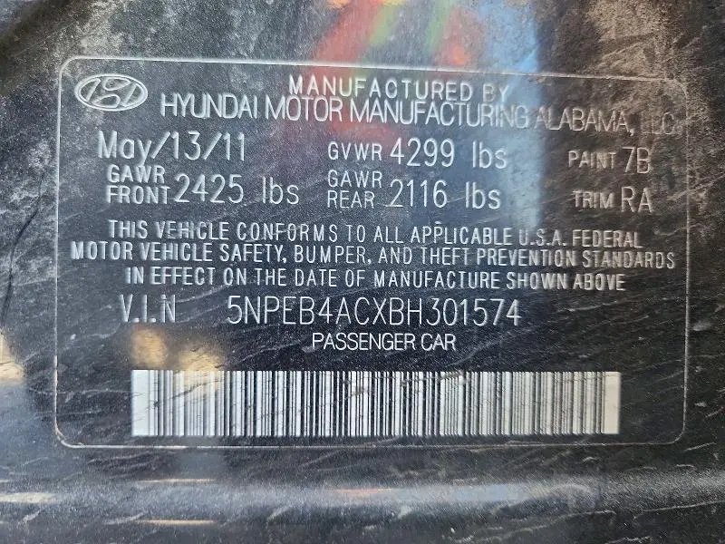 2011 HYUNDAI SONATA GLS  