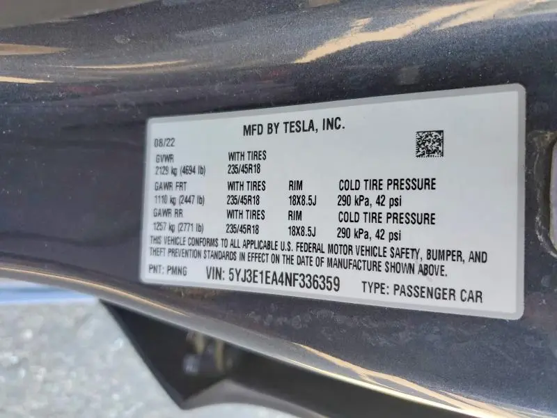 2022 TESLA MODEL 3   