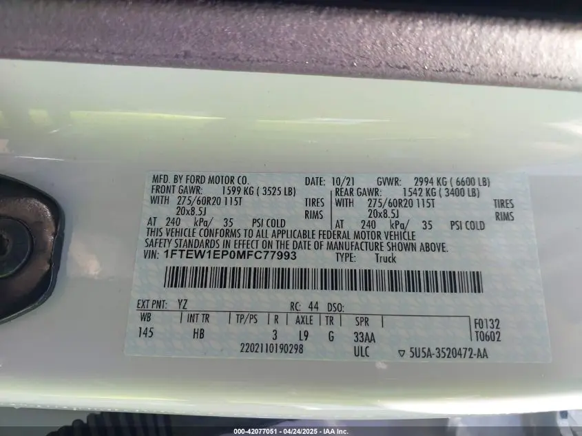 2021 FORD F-150 LARIAT