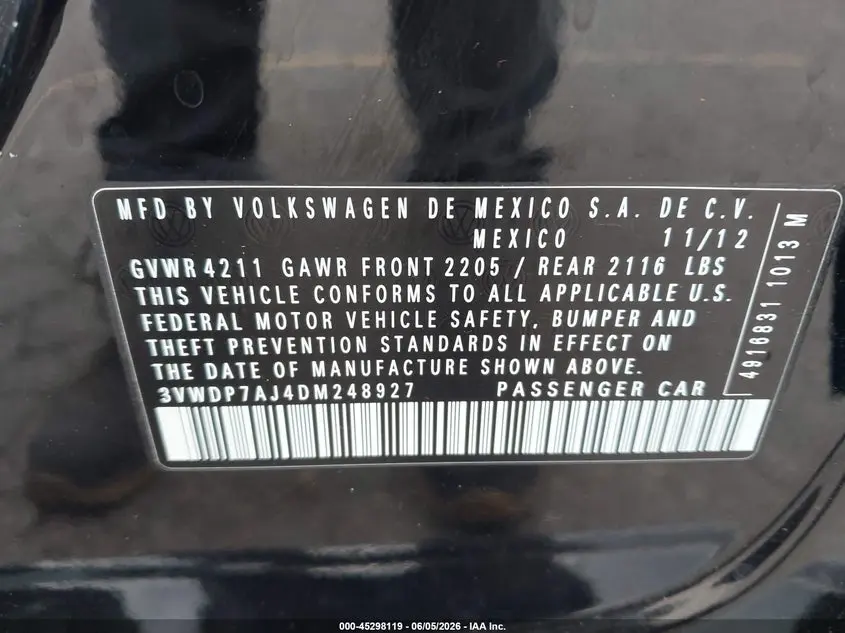 2013 VOLKSWAGEN JETTA 2.5L SE