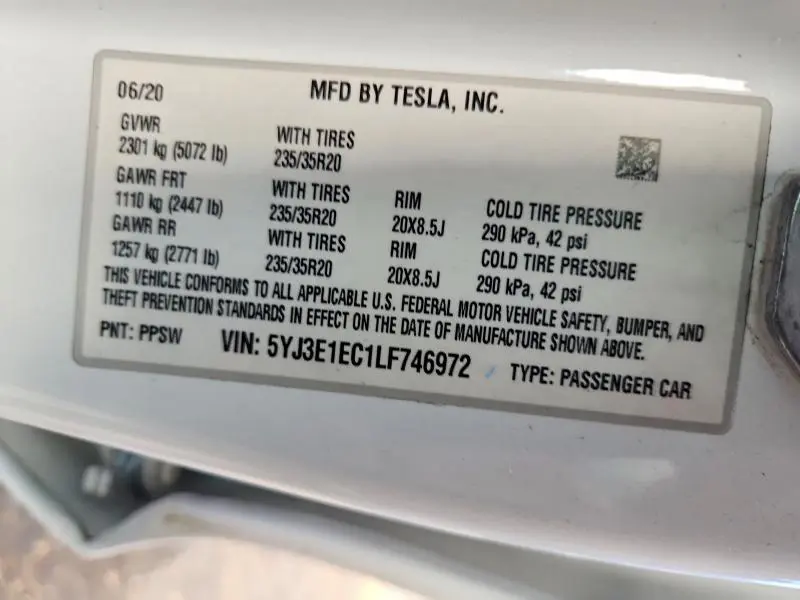 2020 TESLA MODEL 3   