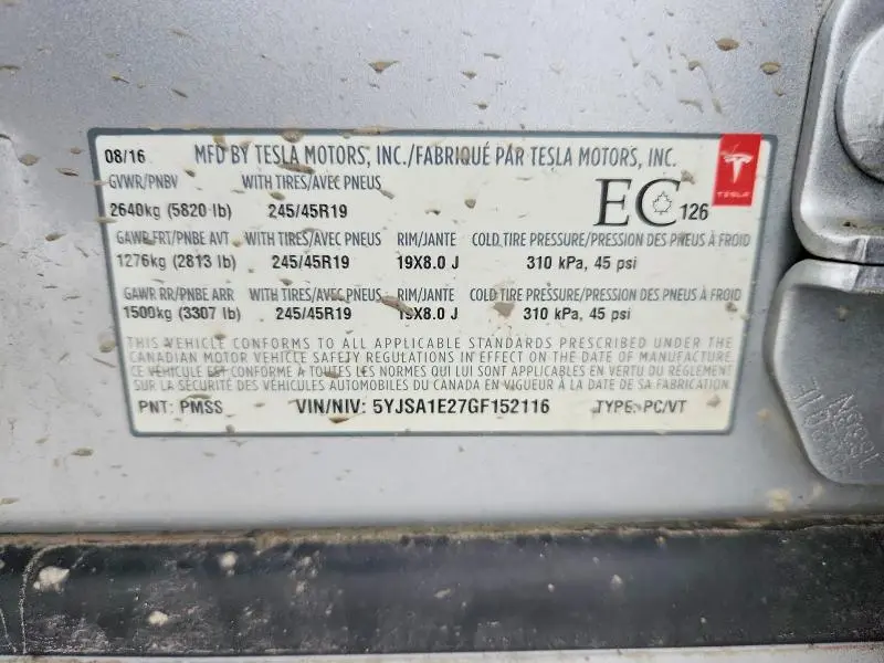 2016 TESLA MODEL S   
