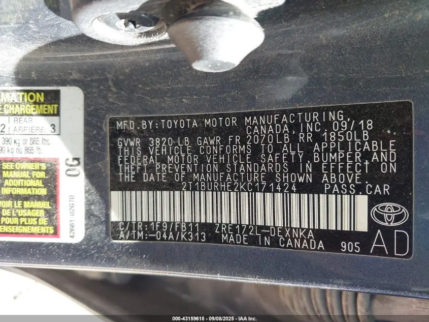 2019 TOYOTA COROLLA LE