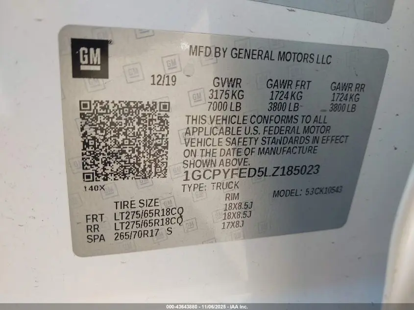 2020 CHEVROLET SILVERADO 1500 4WD  SHORT BED LT TRAIL BOSS