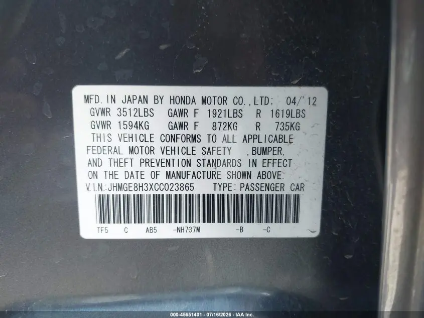 2012 HONDA FIT  
