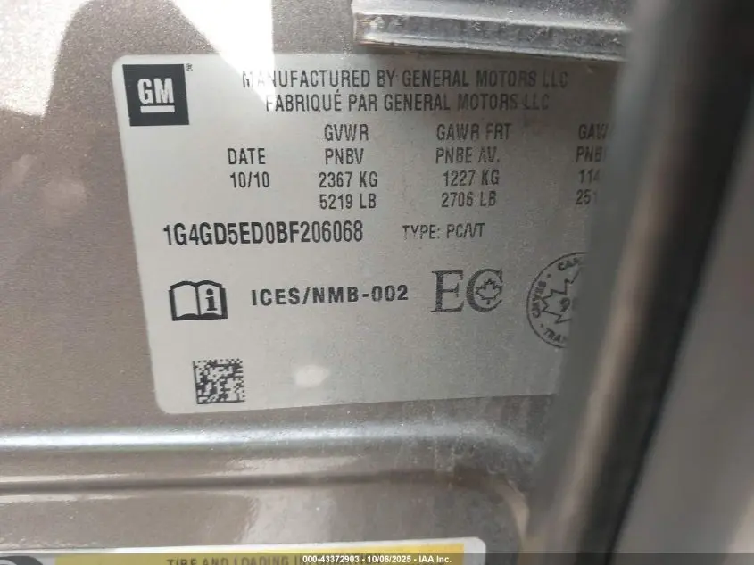 2011 BUICK LACROSSE CXL