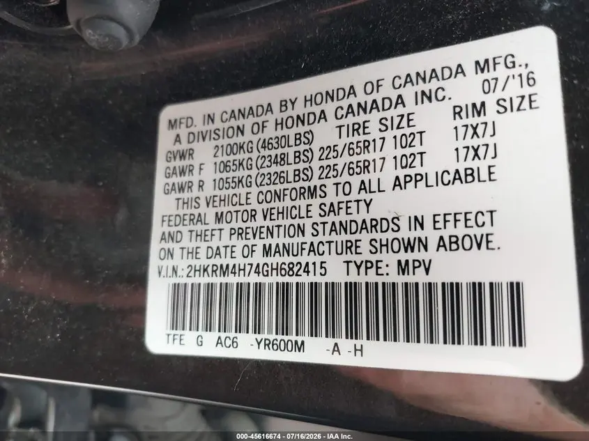 2016 HONDA CR-V EX-L
