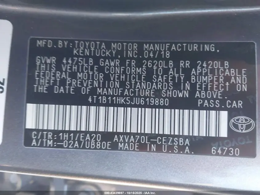 2018 TOYOTA CAMRY SE