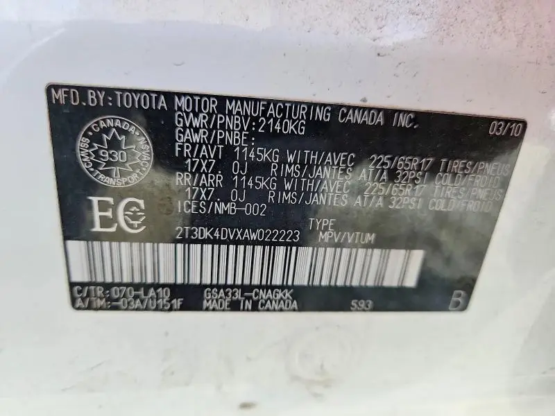 2010 TOYOTA RAV4 LIMITED  