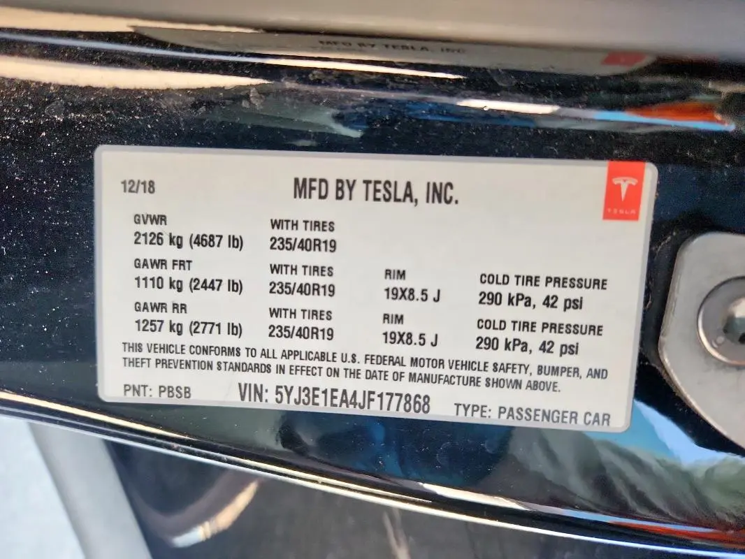 2018 TESLA MODEL 3   