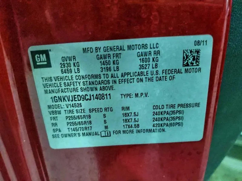 2012 CHEVROLET TRAVERSE LT  