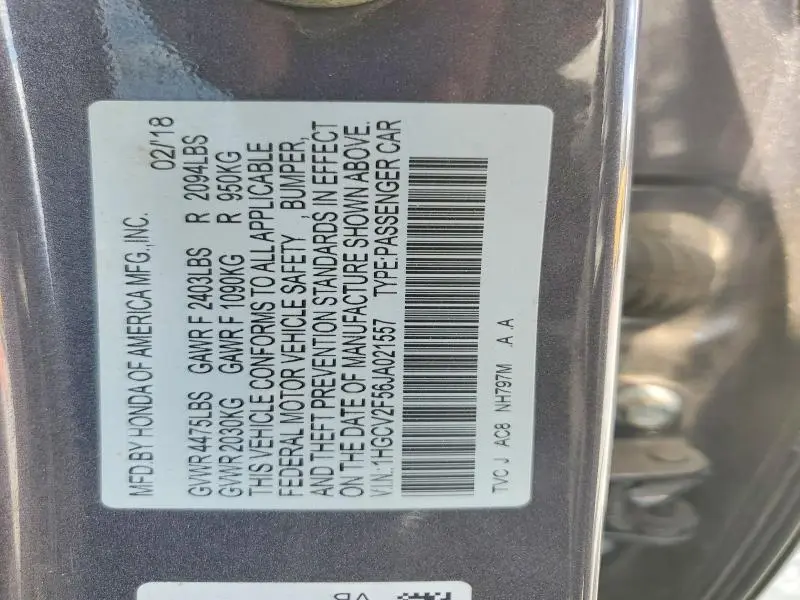 2018 HONDA ACCORD EXL  