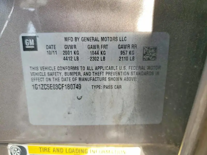 2012 CHEVROLET MALIBU 1LT  