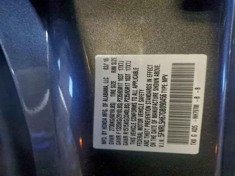 2016 HONDA ODYSSEY EXL  