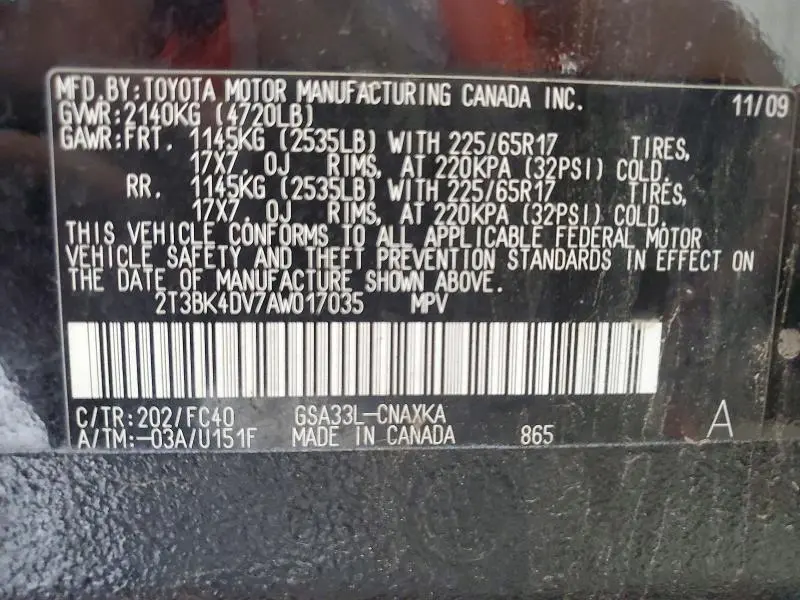 2010 TOYOTA RAV4 BASE  