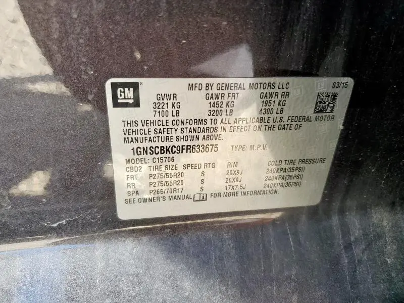 2015 CHEVROLET TAHOE C1500 LT  