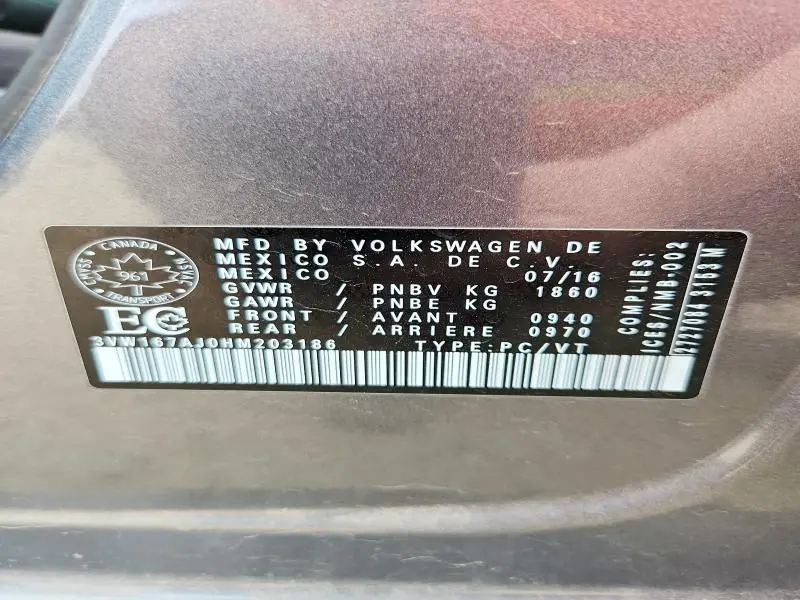 2017 VOLKSWAGEN JETTA S  