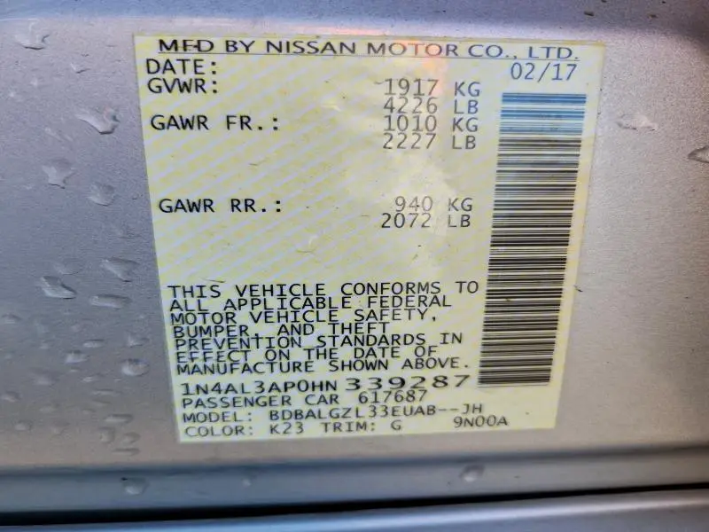 2017 NISSAN ALTIMA 2.5  