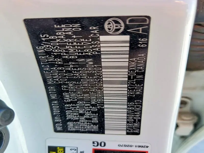 2016 TOYOTA COROLLA LE  