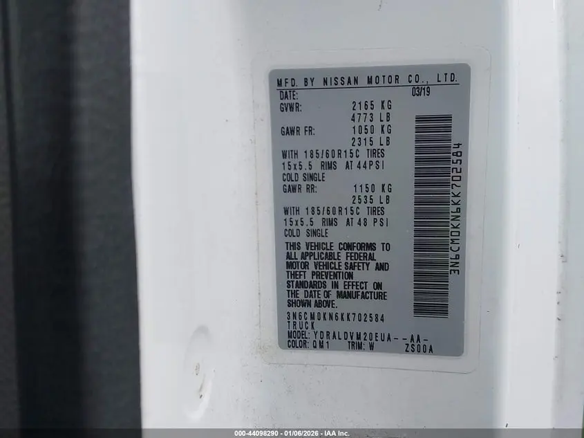 2019 NISSAN NV200 S