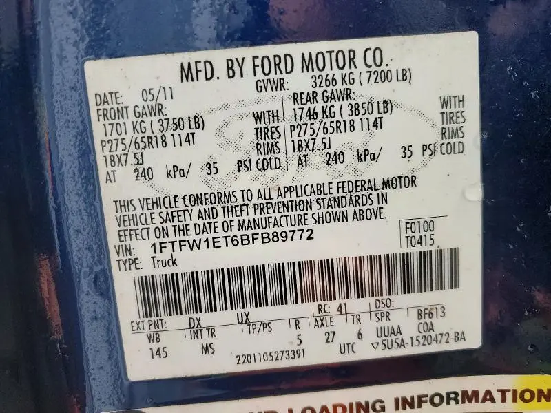 2011 FORD F150 SUPERCREW  