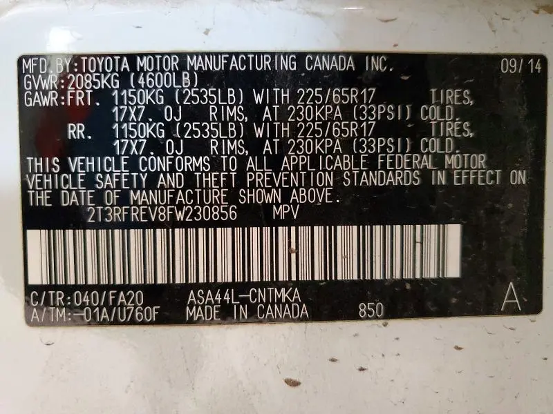 2015 TOYOTA RAV4 XLE  