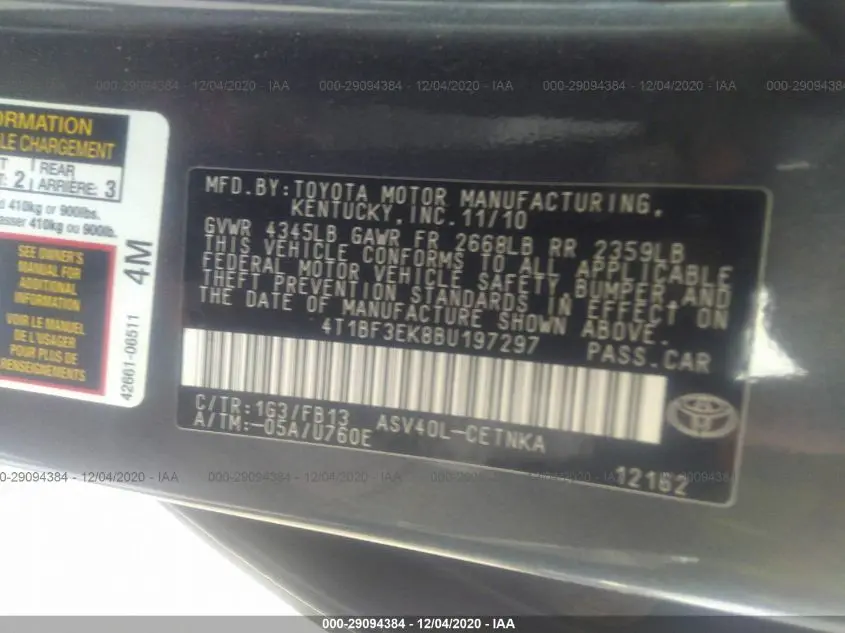 2011 TOYOTA CAMRY 