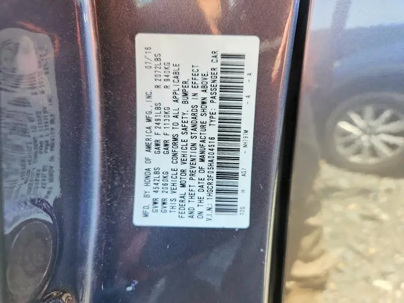 2017 HONDA ACCORD EXL  