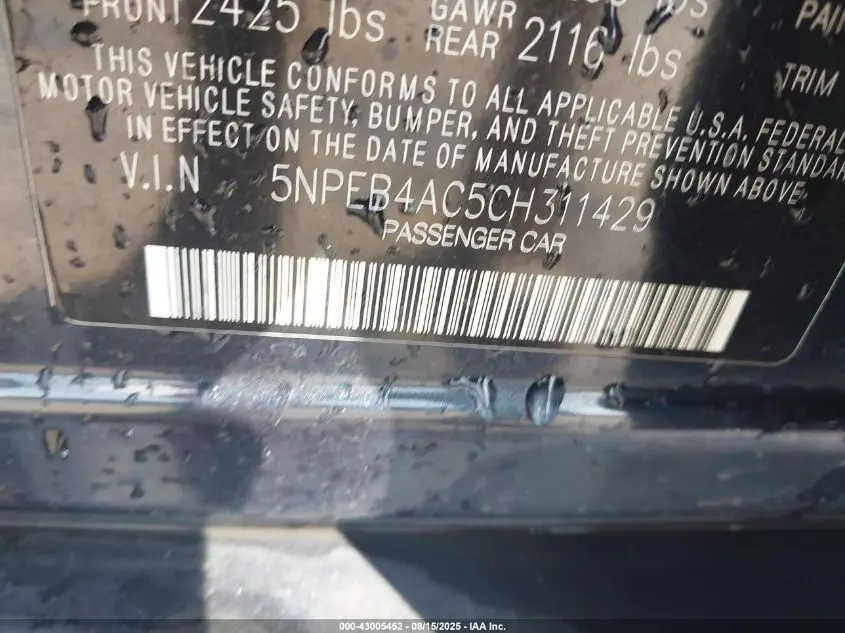 2012 HYUNDAI SONATA GLS