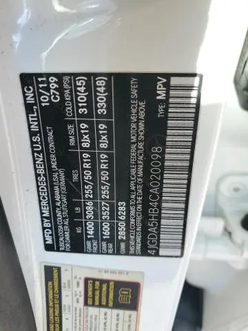 2012 MERCEDES-BENZ ML 350 4MATIC  