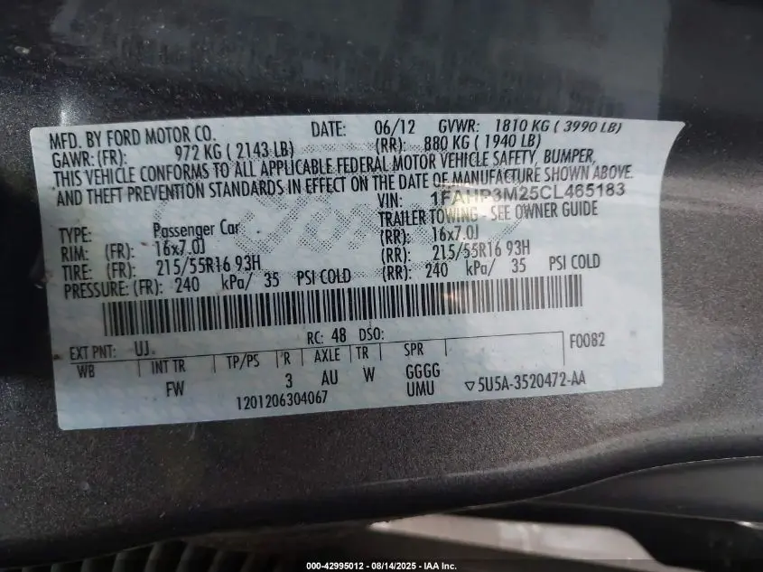 2012 FORD FOCUS SEL