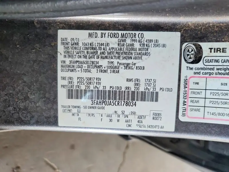 2012 FORD FUSION SEL  
