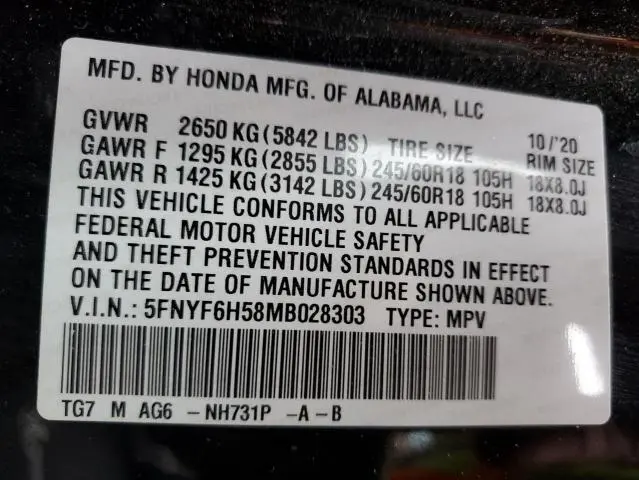 2021 HONDA PILOT EXL  