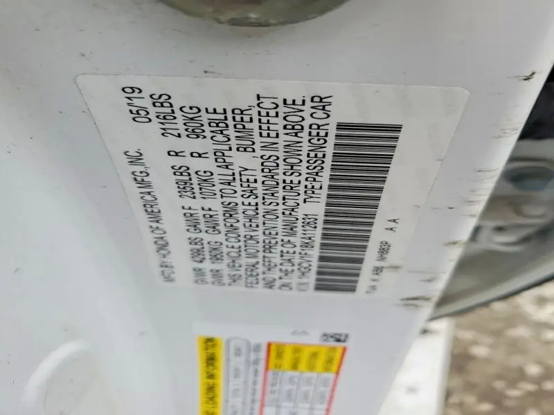 2019 HONDA ACCORD LX  