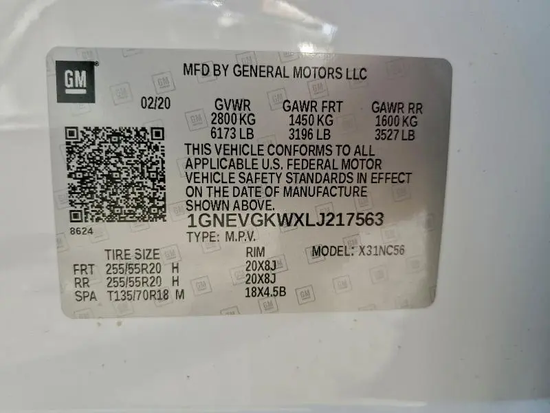 2020 CHEVROLET TRAVERSE LT  