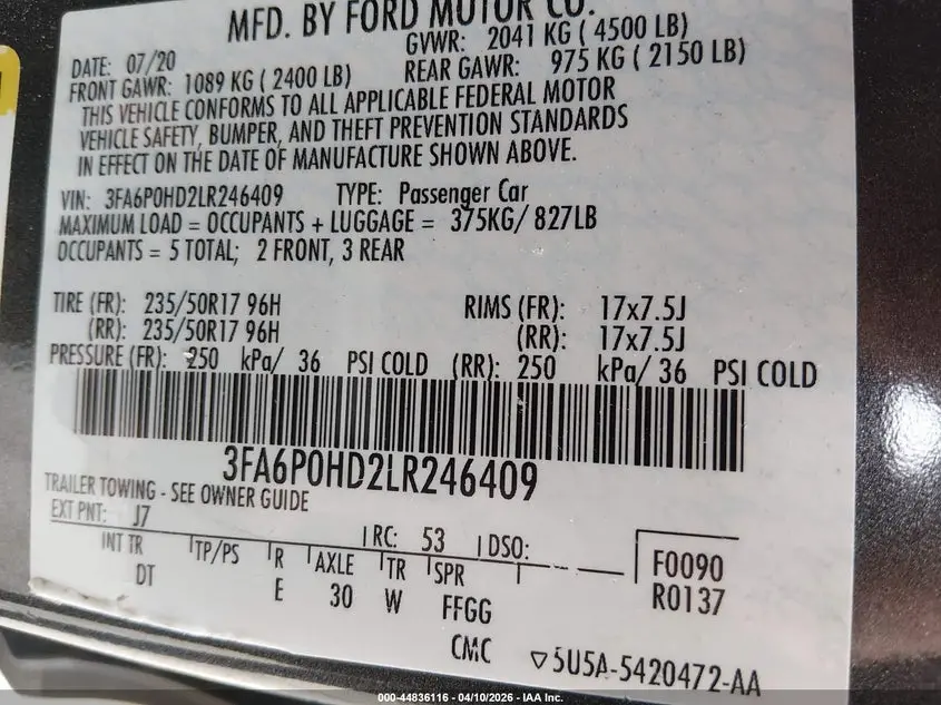 2020 FORD FUSION SE