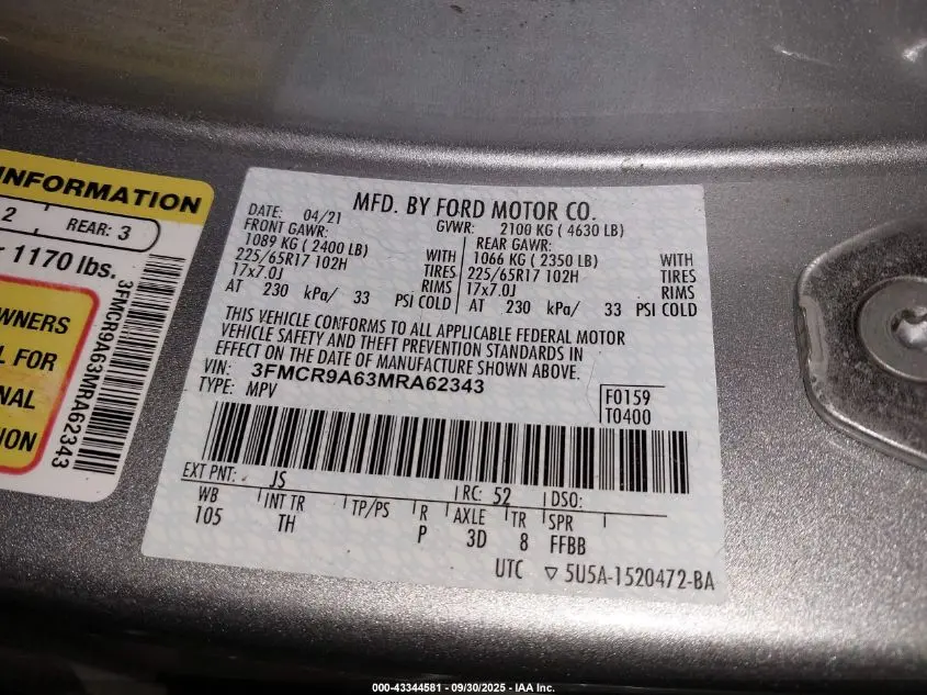 2021 FORD BRONCO SPORT  