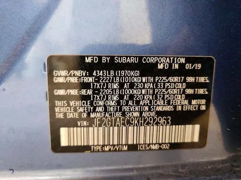 2019 SUBARU CROSSTREK PREMIUM  