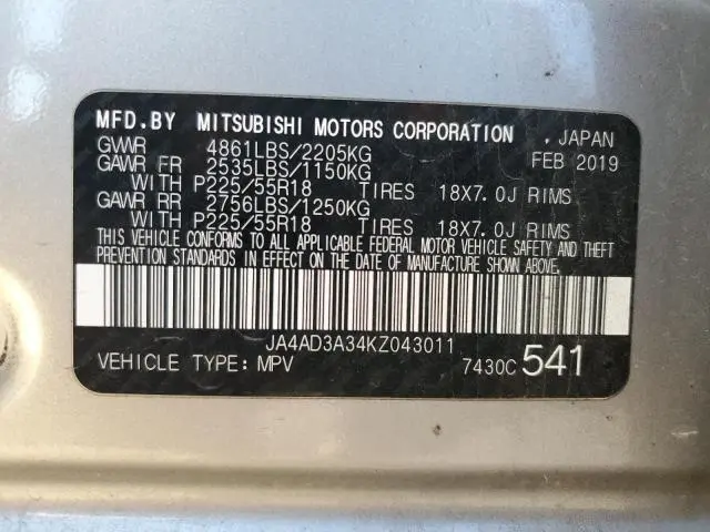 2019 MITSUBISHI OUTLANDER SE  