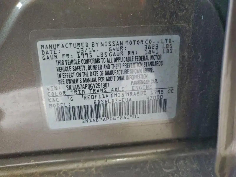 2016 NISSAN SENTRA SV  