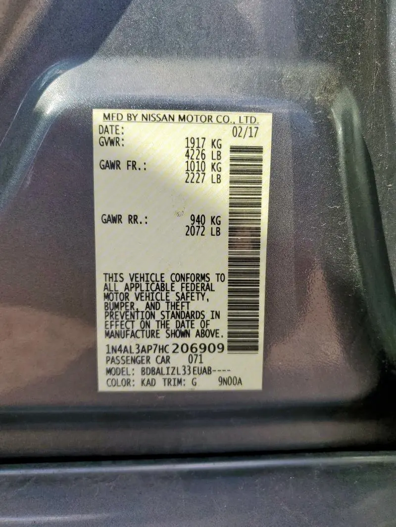 2017 NISSAN ALTIMA 2.5  