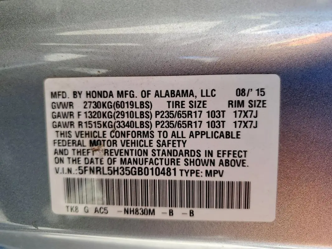 2016 HONDA ODYSSEY SE  